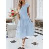 MEROKEETY Women’s Summer 2026 Casual Midi Dress Flutter Sleeve V Neck Smocked Tiered Beach Vacation Dresses(Light Blue)