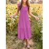 MEROKEETY Women’s Summer 2026 Casual Midi Dress Flutter Sleeve V Neck Smocked Tiered Beach Vacation Dresses(Magenta)