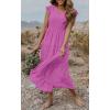 MEROKEETY Women’s Summer 2026 Casual Midi Dress Flutter Sleeve V Neck Smocked Tiered Beach Vacation Dresses(Magenta)