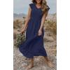 MEROKEETY Women’s Summer 2026 Casual Midi Dress Flutter Sleeve V Neck Smocked Tiered Beach Vacation Dresses(Navy)
