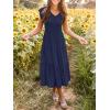 MEROKEETY Women’s Summer 2026 Casual Midi Dress Flutter Sleeve V Neck Smocked Tiered Beach Vacation Dresses(Navy)