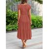 MEROKEETY Women’s Summer 2026 Casual Midi Dress Flutter Sleeve V Neck Smocked Tiered Beach Vacation Dresses(Rust)