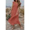 MEROKEETY Women’s Summer 2026 Casual Midi Dress Flutter Sleeve V Neck Smocked Tiered Beach Vacation Dresses(Rust)