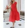 MEROKEETY Women’s Summer 2026 Casual Midi Dress Flutter Sleeve V Neck Smocked Tiered Beach Vacation Dresses(Watermelon)