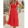MEROKEETY Women’s Summer 2026 Casual Midi Dress Flutter Sleeve V Neck Smocked Tiered Beach Vacation Dresses(Watermelon)