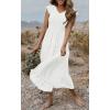 MEROKEETY Women’s Summer 2026 Casual Midi Dress Flutter Sleeve V Neck Smocked Tiered Beach Vacation Dresses(White)