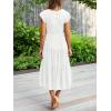 MEROKEETY Women’s Summer 2026 Casual Midi Dress Flutter Sleeve V Neck Smocked Tiered Beach Vacation Dresses(White)