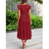 MEROKEETY Women’s Summer 2026 Casual Midi Dress Flutter Sleeve V Neck Smocked Tiered Beach Vacation Dresses(Wine)