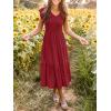 MEROKEETY Women’s Summer 2026 Casual Midi Dress Flutter Sleeve V Neck Smocked Tiered Beach Vacation Dresses(Wine)