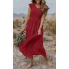 MEROKEETY Women’s Summer 2026 Casual Midi Dress Flutter Sleeve V Neck Smocked Tiered Beach Vacation Dresses(Wine)
