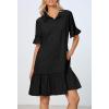 MEROKEETY Women’s Summer Button Down Shirt Dress Casual Ruffle Sleeve Shift Mini Dresses with Pockets(Black)