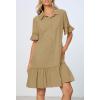 MEROKEETY Women’s Summer Button Down Shirt Dress Casual Ruffle Sleeve Shift Mini Dresses with Pockets(Khaki)