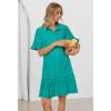 MEROKEETY Women’s Summer Button Down Shirt Dress Casual Ruffle Sleeve Shift Mini Dresses with Pockets(Lake Green)