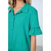 MEROKEETY Women’s Summer Button Down Shirt Dress Casual Ruffle Sleeve Shift Mini Dresses with Pockets(Lake Green)