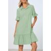MEROKEETY Women’s Summer Button Down Shirt Dress Casual Ruffle Sleeve Shift Mini Dresses with Pockets(Light Green)