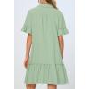 MEROKEETY Women’s Summer Button Down Shirt Dress Casual Ruffle Sleeve Shift Mini Dresses with Pockets(Light Green)