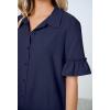 MEROKEETY Women’s Summer Button Down Shirt Dress Casual Ruffle Sleeve Shift Mini Dresses with Pockets(Navy)