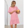 MEROKEETY Women’s Summer Button Down Shirt Dress Casual Ruffle Sleeve Shift Mini Dresses with Pockets(Pink)
