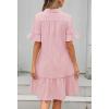 MEROKEETY Women’s Summer Button Down Shirt Dress Casual Ruffle Sleeve Shift Mini Dresses with Pockets(Striped Pink)