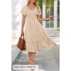MEROKEETY Women’s Summer Casual V Neck Ruffle Sleeve Smocked High Waist Midi Dress with Pockets(Almond)