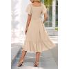 MEROKEETY Women’s Summer Casual V Neck Ruffle Sleeve Smocked High Waist Midi Dress with Pockets(Almond)