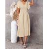 MEROKEETY Women’s Summer Casual V Neck Ruffle Sleeve Smocked High Waist Midi Dress with Pockets(Apricot)