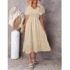 MEROKEETY Women’s Summer Casual V Neck Ruffle Sleeve Smocked High Waist Midi Dress with Pockets(Apricot)