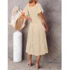 MEROKEETY Women’s Summer Casual V Neck Ruffle Sleeve Smocked High Waist Midi Dress with Pockets(Apricot)