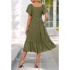 MEROKEETY Women’s Summer Casual V Neck Ruffle Sleeve Smocked High Waist Midi Dress with Pockets(Armygreen)