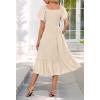 MEROKEETY Women’s Summer Casual V Neck Ruffle Sleeve Smocked High Waist Midi Dress with Pockets(Beige)