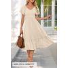 MEROKEETY Women’s Summer Casual V Neck Ruffle Sleeve Smocked High Waist Midi Dress with Pockets(Beige)