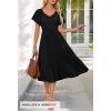MEROKEETY Women’s Summer Casual V Neck Ruffle Sleeve Smocked High Waist Midi Dress with Pockets(Black)