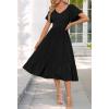 MEROKEETY Women’s Summer Casual V Neck Ruffle Sleeve Smocked High Waist Midi Dress with Pockets(Black)