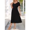 MEROKEETY Women’s Summer Casual V Neck Ruffle Sleeve Smocked High Waist Midi Dress with Pockets(Black)