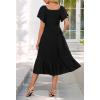 MEROKEETY Women’s Summer Casual V Neck Ruffle Sleeve Smocked High Waist Midi Dress with Pockets(Black)