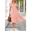 MEROKEETY Women’s Summer Casual V Neck Ruffle Sleeve Smocked High Waist Midi Dress with Pockets(Darkpink)