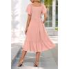 MEROKEETY Women’s Summer Casual V Neck Ruffle Sleeve Smocked High Waist Midi Dress with Pockets(Darkpink)