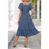 MEROKEETY Women’s Summer Casual V Neck Ruffle Sleeve Smocked High Waist Midi Dress with Pockets(Grayblue)