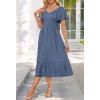 MEROKEETY Women’s Summer Casual V Neck Ruffle Sleeve Smocked High Waist Midi Dress with Pockets(Grayblue)