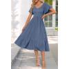 MEROKEETY Women’s Summer Casual V Neck Ruffle Sleeve Smocked High Waist Midi Dress with Pockets(Grayblue)