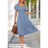 MEROKEETY Women’s Summer Casual V Neck Ruffle Sleeve Smocked High Waist Midi Dress with Pockets(Lightblue)