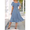 MEROKEETY Women’s Summer Casual V Neck Ruffle Sleeve Smocked High Waist Midi Dress with Pockets(Lightblue)