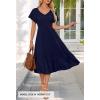 MEROKEETY Women’s Summer Casual V Neck Ruffle Sleeve Smocked High Waist Midi Dress with Pockets(Navy)