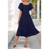 MEROKEETY Women’s Summer Casual V Neck Ruffle Sleeve Smocked High Waist Midi Dress with Pockets(Navy)
