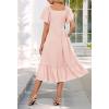 MEROKEETY Women’s Summer Casual V Neck Ruffle Sleeve Smocked High Waist Midi Dress with Pockets(Pink)