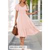 MEROKEETY Women’s Summer Casual V Neck Ruffle Sleeve Smocked High Waist Midi Dress with Pockets(Pink)