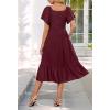 MEROKEETY Women’s Summer Casual V Neck Ruffle Sleeve Smocked High Waist Midi Dress with Pockets(Plum)