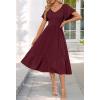 MEROKEETY Women’s Summer Casual V Neck Ruffle Sleeve Smocked High Waist Midi Dress with Pockets(Plum)