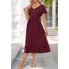 MEROKEETY Women’s Summer Casual V Neck Ruffle Sleeve Smocked High Waist Midi Dress with Pockets(Plum)