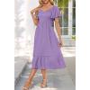 MEROKEETY Women’s Summer Casual V Neck Ruffle Sleeve Smocked High Waist Midi Dress with Pockets(Purple)
